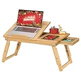 SONGMICS Laptoptisch, Laptopständer, Frühstückstablett, klappbare Beine, für Bett und Sofa, höhenverstellbar, für bis zu 15,6 Zoll Laptops, (61-68,3) x 34,9 x (22,5-32) cm, naturfarben LLD01N