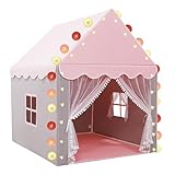 Zelt für Kinder mit Kugel & Stern Lichterkette, Kinderzelt Indoor, Spielzelt Spielhaus Kinderzimmer Kuschelecke für Mädchen, Kinderhaus Tipi für Drinnen für Prinzessin (Rosa & Grau, 100×120×130cm)