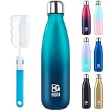 BOGI Edelstahl Trinkflasche 500ml Doppelwandige Thermosflasche Auslaufsicher Trinkflasche Edelstahl Isolierflasche BPA-Frei Kinder Trinkflasche Schule Hält Heiß und Kalt für Sport Fahrrad(BDunkelblau)