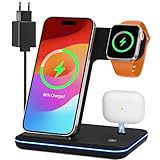 Induktive Ladestation für Apple Wireless Charger 3 in 1: 2024 Neu Kabelloses Ladegerät für iP.Hone 15/14/13/12/11/Pro/Max/XS/XR/X/8/Plus, Apple Watch 2/3/4/5/6/7/8/9 und Air.Pods
