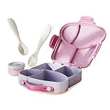 Brotdose Kinder mit Fächern, Easy Lunchbox für Kinder, BPA-frei, Lunchbox mit 4 Fächern, leicht zu öffnen und zu reinigen, ideal für Schule, Sport und Kindergarten, Lila