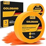 PfX Goldband Malerkrepp – 3x Malerband 24mm x 50m (pro Rolle) – Profi Abdeckband, Klebeband, Washi Tape – Gold Papiertape, selbstklebend für saubere Kanten & präzises Abkleben