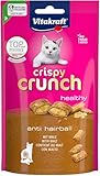Vitakraft Crispy Crunch, knusprige Snackkissen gefüllt mit Malz, Katzensnack, zur Vorbeugung von Haarballen, ohne Zusatz von Zucker (1x 60g)