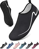 VOLHAL Badeschuhe Damen Wasserschuhe Herren Schwimmschuhe Schnell Trocknend Strandschuhe rutschfeste Aquaschuhe Leicht Surfschuhe für Beach Pool Yoga, Schwarz 39 EU
