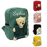 Personalisierte Kindergartenrucksack Kinder mit Gestickt Namen, Bär Kinderrucksack für Mädchen Junge, Kita Rucksack ab 1 Jahr, 27 x 20 x 10 Cm Kleinkind Schulranzen für Kindergarten Schule (Grün)
