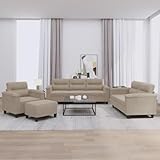 QJBSAVVA 4-TLG. Sofagarnitur mit Kissen in Taupe Mikrofasergewebe Bequemes 3-Sitzer Sofa Set mit Fußhocker Robustes Gestell für Wohnzimmer Balkon und Gästezimmer