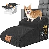 Hundetreppe für Kleine Hunde, HEVOL Hundetreppe, 2 Stufen Erweiterte Hunderampe, Abnehmbar Haustiertreppe mit Waschbarer Bezug, Rutschfestem Katzentreppe für Bett Sofa