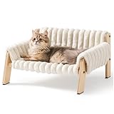 MEWOOFUN Erhöhtes Weich Katzensofa Bett für große Katzen und Kätzchen, Stabiles Katzenbett kleines Hundebett mit waschbarem abnehmbarem Bett, 56x45cm (Beige, M)