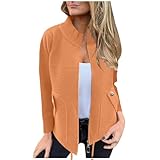 Elsa Keith Bomberjacke Damen Winddicht Light Fliegerjacke Casual Langarm Zip Up Übergangsjacke Einfarbig Bequem Outwear Leichte Locker Winterjacke Modisch Vintage Sweatjacke Klassisch Bikerjacke