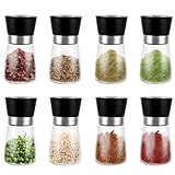 YAYODS 8 Stück Pfeffermühle - Gewürzmühle - 180 ml Einstellbarem Salzmühle - Gewürzmühlen mit Keramikmahlwerk - Schwarz Glas Pfeffermühlen - Gewürz Mühle für Pfeffer, Chili, Salz, Gewürz