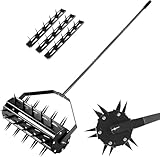 Ricyea Rasenlüfter Walze, Rasenbelüfter mit vormontierten 39 Nägeln & Stiel, Aerifizierer für Rasen, Handvertikutierer Rasenwalze für Garten, Höfe & Rasenflächen, 43cm Breite (B)