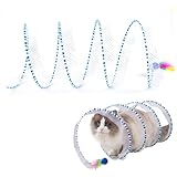 AOpghY Katzentunnel Faltbare Selbsteinstellung Katzenjagd Spiraltunnel Spielzeug Anti-Biss ＆ Scratch Cat Play Tunnel mit Ringbell ＆ Mausspielzeug 9,8 '' Dia Blue Pet Waren