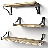 Pipishell 3 Stück Wandregal Holz und Metall, Wandregale zur Aufbewahrung, rustikaler Metalldraht, für Wohnzimmer, Schlafzimmer, Büro, Badezimmer oder Küche (Braun)