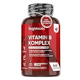 Vitamin B Komplex mit Vitamin C - 365 Tabletten - Alle 8 B-Vitamine (B1, B2, B3, B5, B6, B7, B9, B12) - 1 Jahr Vorrat & Vegan - WeightWorld