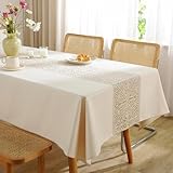 FeinKulturia Tischdecke Abwaschbar Verdickte Design Khaki Tischdecken 100x140cm Luxuriös Optik Tischläufer aus Baumwoll Leinen Material Wasserabweisend, Tischtuch Dauerhaft Kratzfest für Esstisch