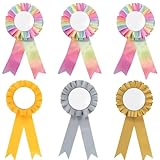 EIHI 6 PCS Hobby Horse Zubehör, Pferde Zubehör, Holzpferd Zubehör, Rosetten für Gewinner, Schleifen in Gold, Silber und Regenbogen für Pferdezubehör