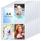 100 Stück Fotohüllen DIN A4,Transparent Postkartenhüllen 4 Fächer Fotosichthüllen 4 Taschen Foto Klarsichtfolien Sammelhüllen Prospekthüllen für Fotos,Dokumente,Postkarten(10.8 x 15.2 cm)