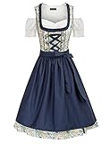 SCARLET DARKNESS Oktoberfest Dirndl Knielang Baumwolle Trachtenrock Dunkelblau und Blumendruck XXL