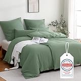 ATsense Bettwäsche 135x200 Baumwolle 4teilig, Stonewashed Bettwäsche-Sets Grün Ähnlich wie Leinen, Oeko-TEX, Hypoallergen und Atmungsaktiv, 2 Bettbezug und 2 Kissenbezug 80x80