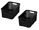 BranQ - Home essential Korb in Rattan Design 2er Set Grösse L 19 l, BPA-frei Kunststoff PP, Schwarz, 38x27,8x18,5 cm, 2 Stk.