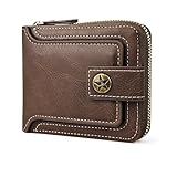 AdiStylinno Geldbörse Herren,Vintage PU-Leder Multi-Card Slim Wallet mit 8-Kartenfächern und Münztasche Große Kapazität Knopf Kreditkartenetui Geldbeutel mit Reißverschluss (Braun)