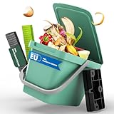 Fabigreen Biomülleimer Küche 6L inkl. 2 Schwammtücher (3er Set) - Made in EU - Komposteimer Küche für Biomüll Behälter - geruchsdichter Bio Mülleimer klein mit Deckel Bio Eimer (Grün (6L))