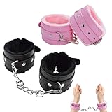 2 Paar Handschellen Set, Rosa Leder Handschellen für Cosplay, Partyzubehör, Sexy Schwarz Handfesseln Erotische für Polizei-Kostüm-Requisite, Geschenke, Valentinstagsgeschenke