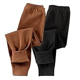 Guqmjde 2er Pack Mädchen Leggings Thermohose Jungen Baumwolle Thermo Hose Kinder Winterhose Fleece Thermoleggings Warme Elastische Taille Thermounterwäsche Bequem Fleecehose Kaffee + Dunkelgrau 130