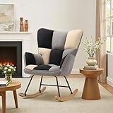 DARDVORLAG Samt-Schaukelstuhl Beige Grau Schwarz – Ergonomischer Relaxstuhl Chenille-Samtbezug, gepolsterter Sitz Schwingsessel Holz-Kufen Designer-Schaukelsessel für Wohnzimmer & Schlafzimmer