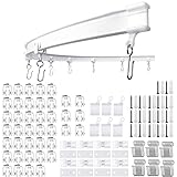 Flexible Decken-Vorhangschiene | 5-meter Gebogene Vorhangschiene mit stummen Rollen | biegbare Halterung für Duschen Erkerfenster RV Raumteiler, Weiß, Silber