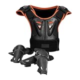 predolo Kids Motorrad Schutzanzug Kinder Motorrad Rüstungsset Rücken Brustschutz Ellenbogenpolster Knieschützer Atmungsaktiv Schockabsorbierend für Kinder Jun, Orange Schwarz, L