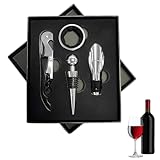 Sommelier Set, Korkenzieher Wein Set, Korkenzieher Set, Rotwein Flaschenöffner, Weinkorkenzieher, Wein Sommelier Set, 4-In-1 Weinzubehör, Mit Weinöffner, Tropfringe, Weinverschlüsse, Weinausgießer