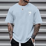 T Shirt Herren Rundhals, Basic T-Shirts Für Herren, Sommer Leicht Sport Tshirt Kurzarm Mit Palmenmuster Sportshirt Weit Muskelshirts Männer Tshirts Einfaches Wandershirt Tops Für Herren