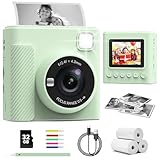 TIATUA Kinderkamera Sofortbildkamera, 2,4 Zoll Sofortbildkamera Kinder mit 32G Karte und Fotopapier Drucken, 1080P HD Digitalkamera Kinder, Geschenke für Jungen und Mädchen 3-12 Jahre (grün)