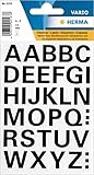 HERMA Buchstaben Aufkleber Schwarz, 36 Stück, Schriftgröße 15 mm, selbstklebend, wasserfest, wetterfest, groß, Alphabet Sticker Klebebuchstaben A-Z aus Folie zum Aufkleben, transparent