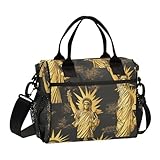 Amooorous Lunchbox für Erwachsene, Liberty-Muster, Metall, Vintage-Stil, goldfarben, mit Flaschenhalter, Lunchbox mit Schultergurt, Herren-Lunchbox für Arbeit, Krankenschwester, Universität