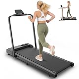 Laufband für Zuhause Klappbar, 2 in 1 Walking Pad Klappbar, 1-10 km/h Laufband Schreibtisch mit Fernbedienung und LED-Anzeige, 2,5 PS Walking Pad mit Armlehnen für Zuhause Büro, 120 kg Kapazität