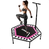 Zonovi Fitness Trampolin 250 Kilo – Mini Trampolin – Kleines Trampolin – Sporttrampolin – Mit Gummibändern – Schwarz – Pink – 106 cm – 42 Zoll
