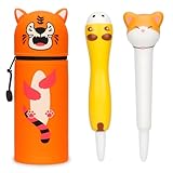 BBWELL 2-in-1 Weiche Silikontasche,Kawaii Silikon Federmäppchens,Kawaii Federmäppchen,Cartoon Federmäppchens,Mäppchen Tiere,Stifthalter Bleistifttasche Mädchen Junge (Tiger)