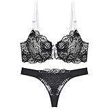 Generisch Damen Sexy Thin Cup Lace BH-Set Geformtes Push-Up-Unterwäsche-Set (Black, S/80BC)
