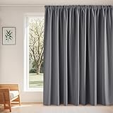 PONY DANCE Thermogardine Kälteschutz 90% Blickdichter Vorhang mit Kräuselband für Schiene 1er Set H 245 x B 300 cm Grau, Extra Breite Gardine für Wohnzimmer/Schlafzimmer Verdunklungsvorhänge