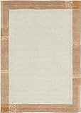 -LUXOR- living Teppich Wolle Manali, Nepalteppich, Kurzflor, handgeknüpft, Bordüre, Wolltepich für Schlafzimmer und Wohnzimmer, 60 x 90 cm Beige