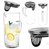 KADAX Wasserkaraffe aus Glas, 1,4 Liter, Glaskaraffe mit Deckel aus Edelstahl, Karaffe mit Siebeinsatz, Wasserkrug, Krug für Wasser, Glaskrug, Wasserkanne