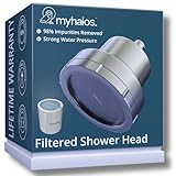 MyHalos gefilterter Duschkopf für Hartwasserfilter – Hochdruck-Chlor-Duschkopffilter für Hartwasser-Enthärter-Duschkopf, einfache Installation, für Haare und Haut, Filterung (gebürstetes Metall)