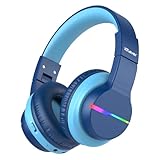 iClever Bluetooth Kinder Kopfhörer, Farbige LED-Leuchten, Kinderkopfhörer Over-Ear mit 74/85dBA Lautstärkebegrenzung, 85 Stunden Spielzeit, Bluetooth 5.2, eingebautes Mikrofon BTH12