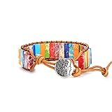 Dochais Chakra Armband - Naturstein, Verstellbar, 7 Chakren Glücksarmband, Boho Handgefertigt für Damen, Frauen, Männer (Farbe)