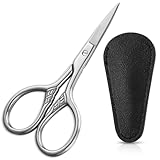 Mabor Edelstahl Bartschere mit Lederetui,Scharf Bartschere Rostfrei Augenbrauenschere Herren Mode Nasenhaarschere für Trimmen Bart Augenbrauen Nasenhaaren und Gesichtsrendering(9cm)