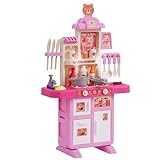 VEVOR Kinderküchen, Spielküche mit Kochherd, Geräuschen und Lichtern, Koch Pretend-Spielset mit 48-teiligem Spielzeug Nahrungs- und Kochgeschirr Zubehör, für Kinder im Alter von 3–5 Jahren, Rosa