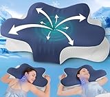 Kopfkissen gegen Nackenschmerzen – Orthopädisches Memory Foam Nackenstützkissen, Ergonomisch & höhenverstellbar, für Seiten-, Rücken- & Bauchschläfer, mit Armauflage & kühlendem, Ice-Silk Bezug
