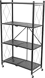 PROREGAL KLAP klappbares Regal mit Rollen | 4 Böden/Fächer | Schwarz | Belastbarkeit 200kg | HxBxT 127x72x34cm | Lagerregal Metallregal Klappregal